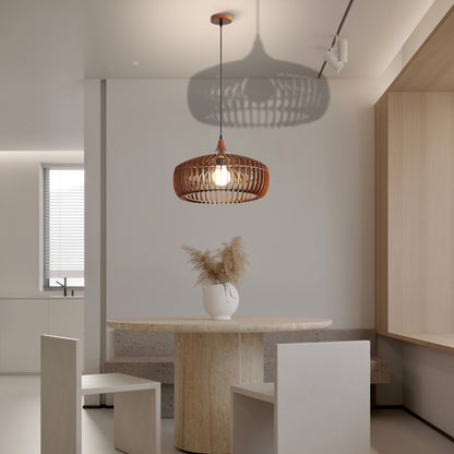 Lattice Nest Wooden Rustic Crystal Pendant Lamp