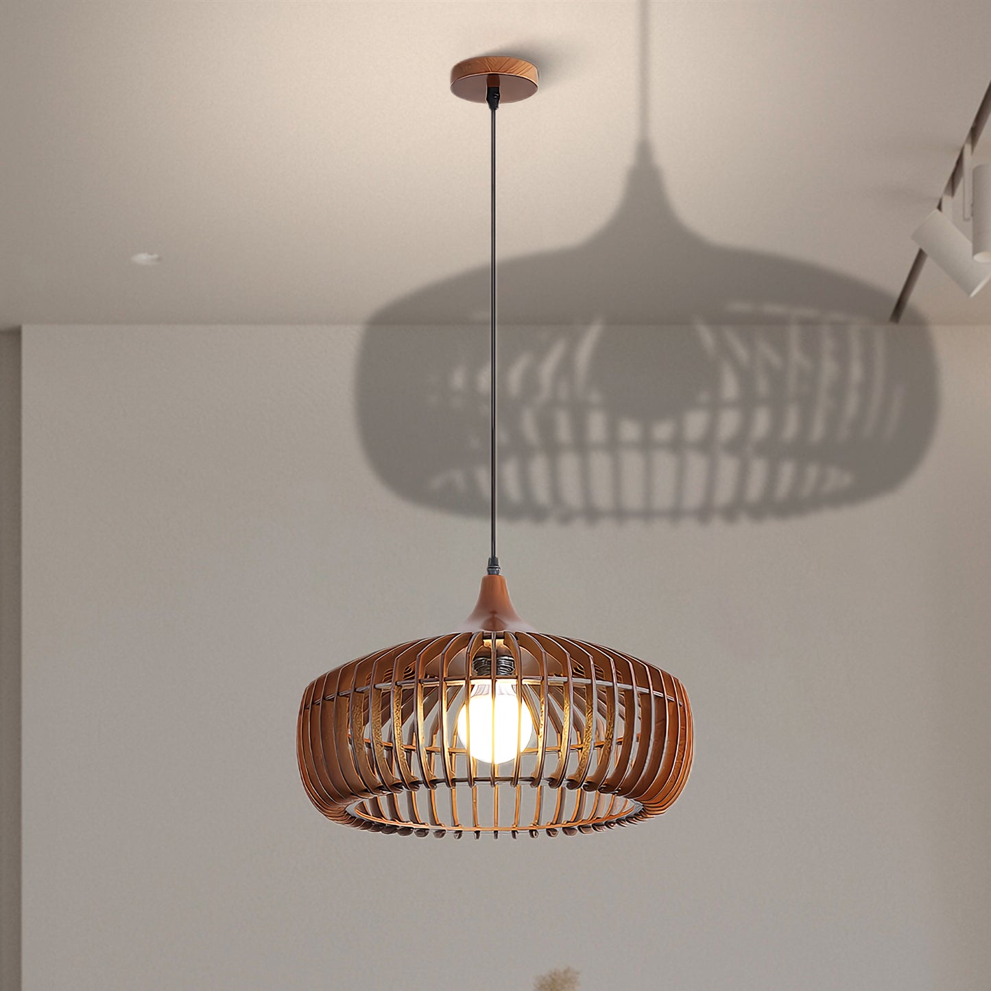 Lattice Nest Wooden Rustic Crystal Pendant Lamp