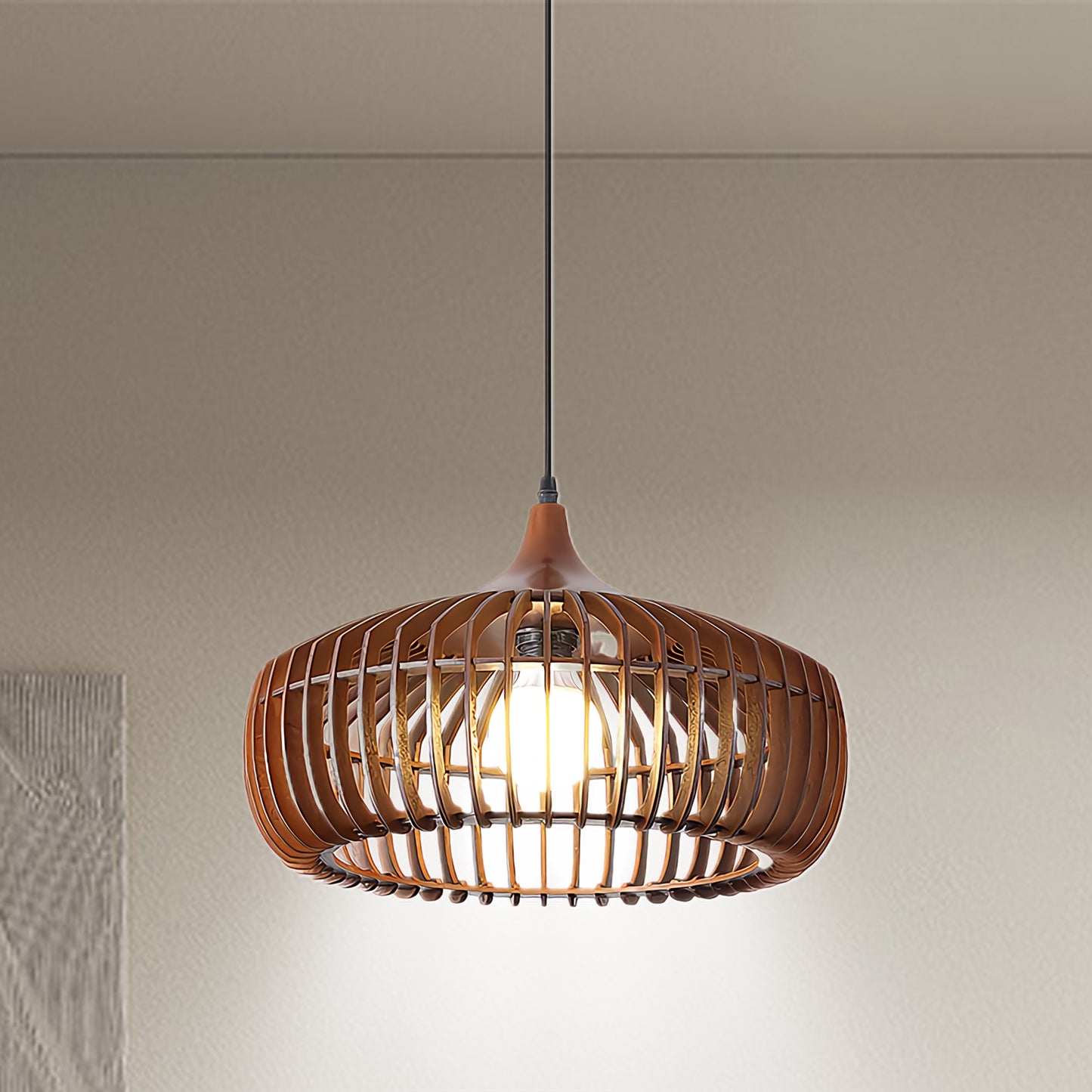 Lattice Nest Wooden Rustic Crystal Pendant Lamp