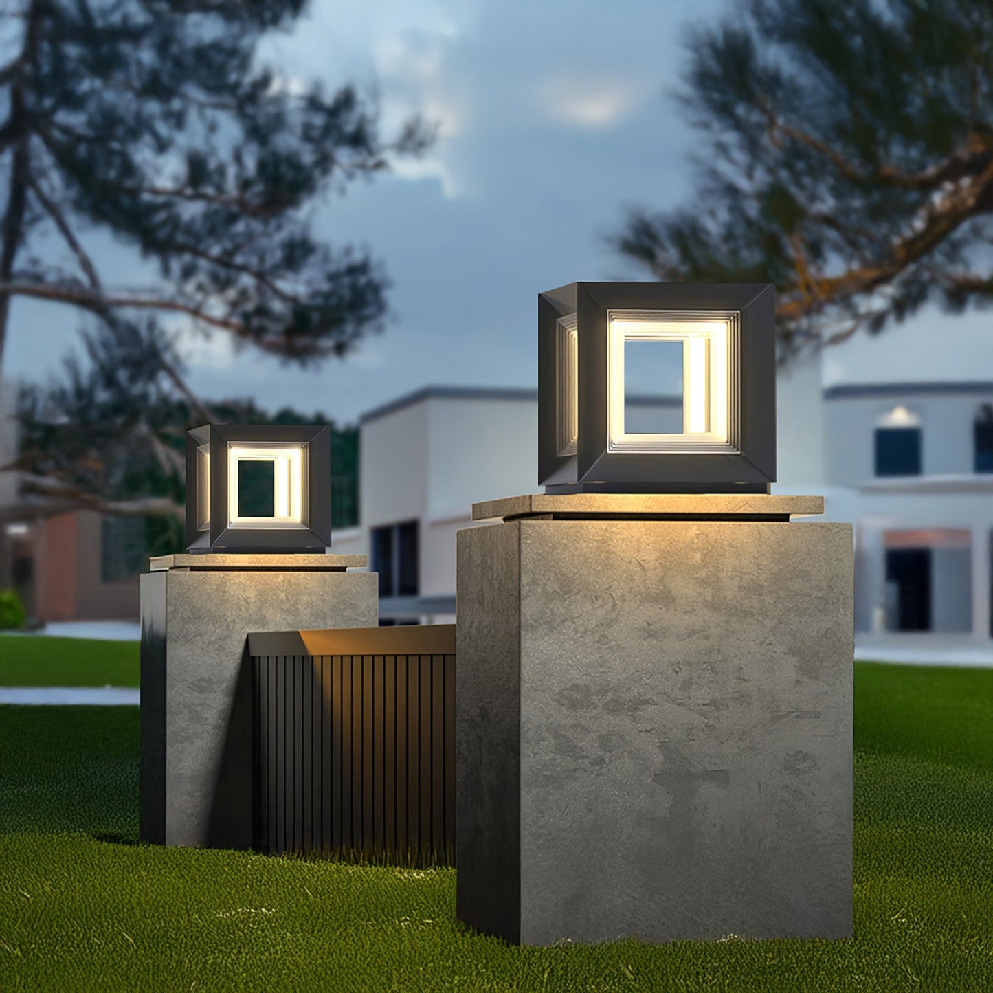 Light Cube Eclectic Metal Outdoor Post Light