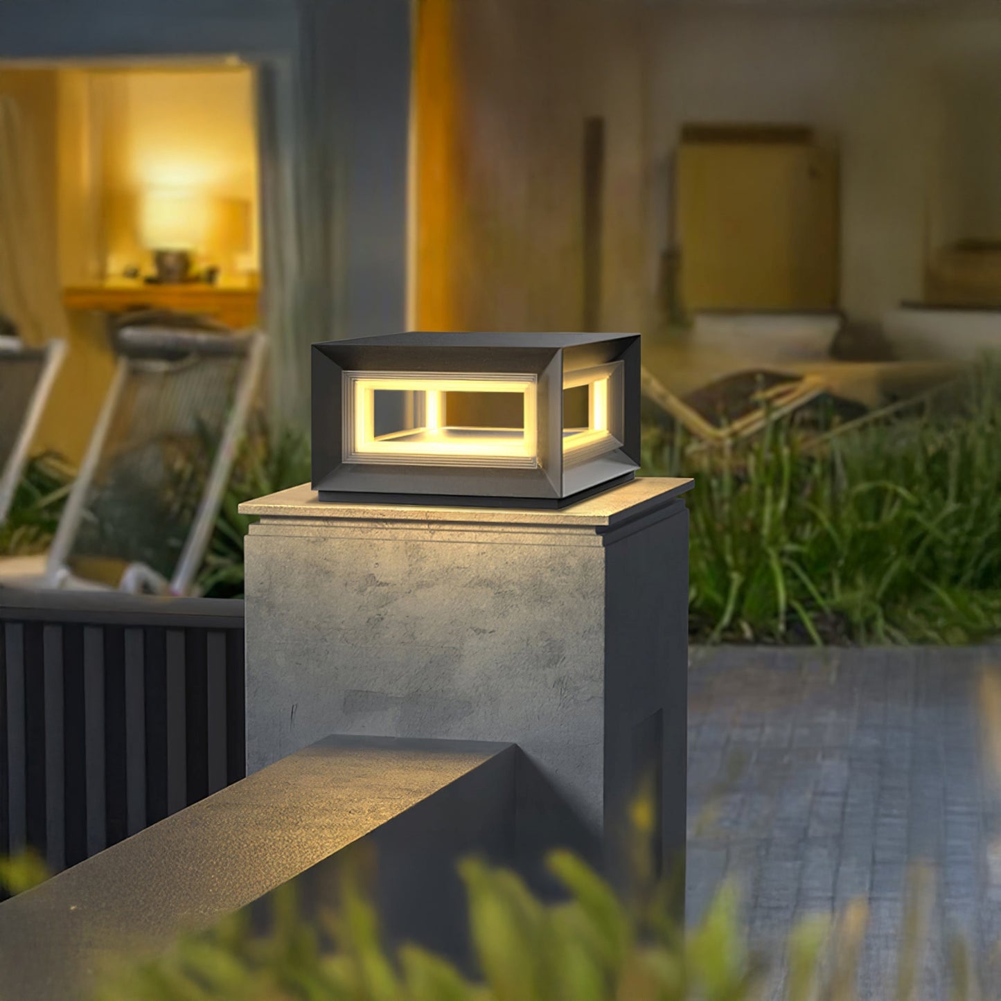 Light Cube Eclectic Metal Outdoor Post Light