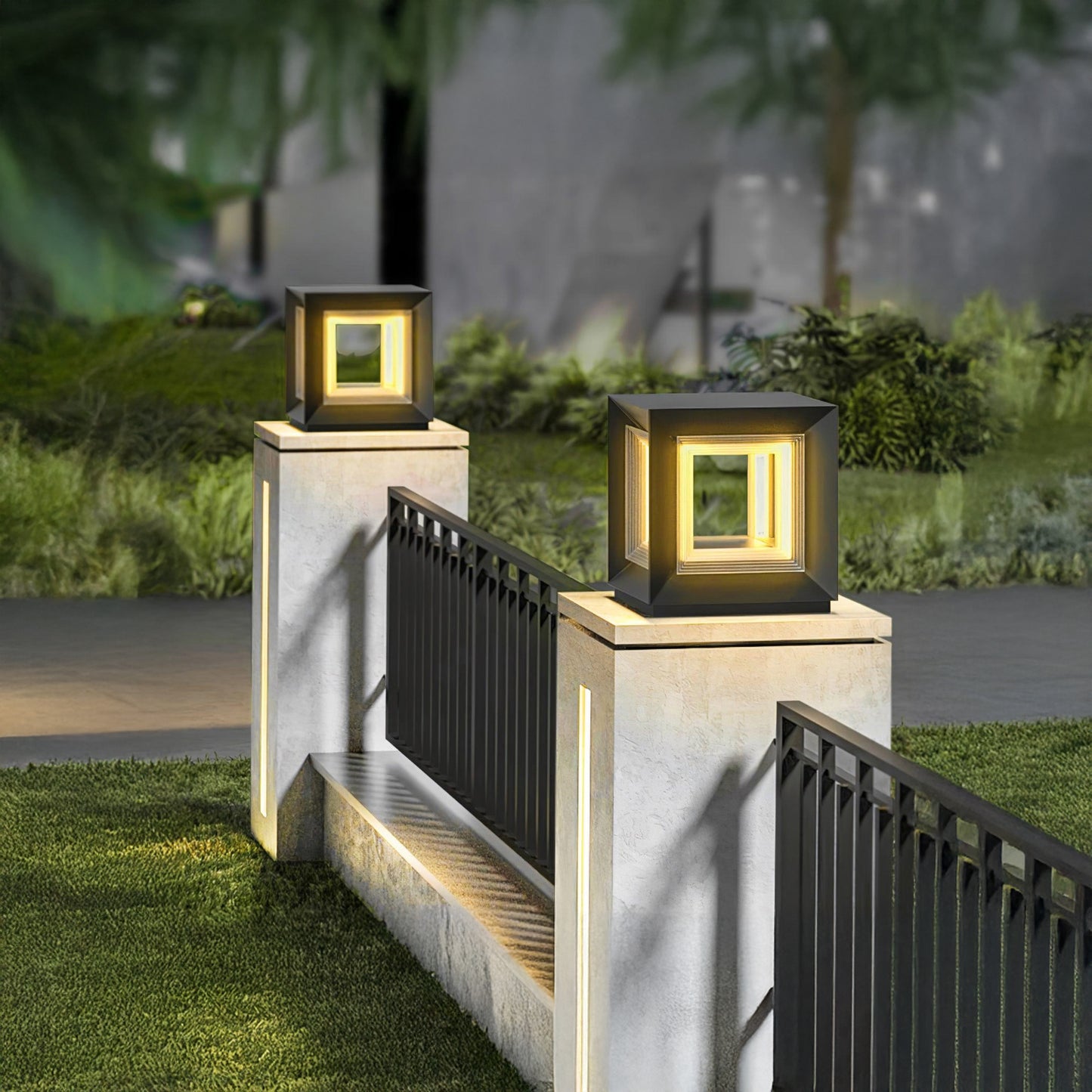 Light Cube Eclectic Metal Outdoor Post Light