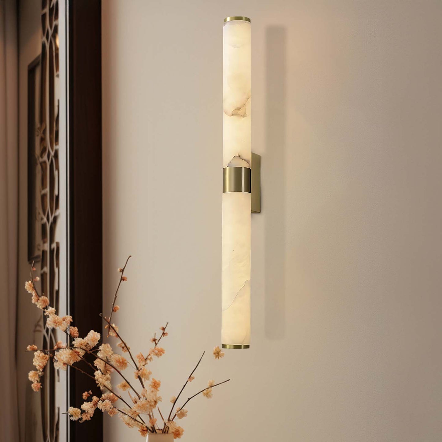 Line Alabaster Contemporary Brass Wall Light