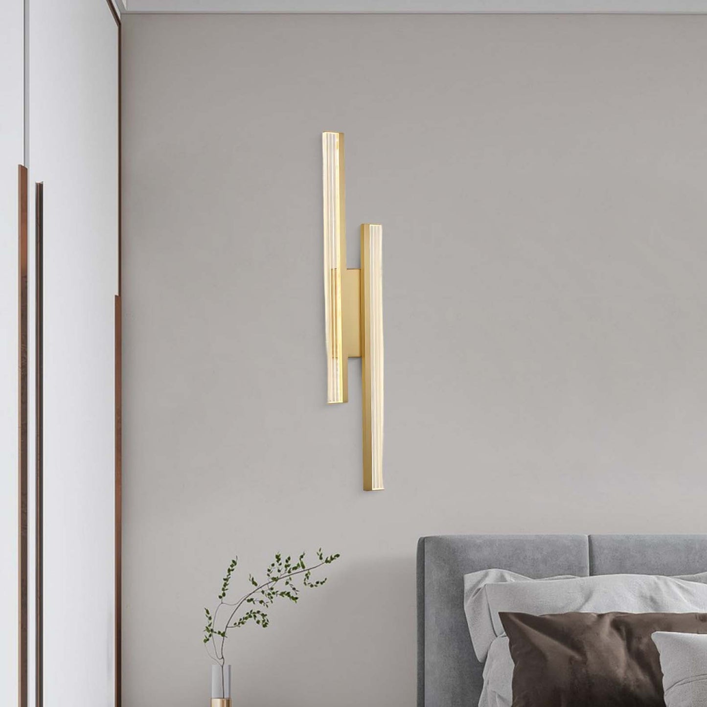 Linear LED Art Deco Brass Wall Lamp