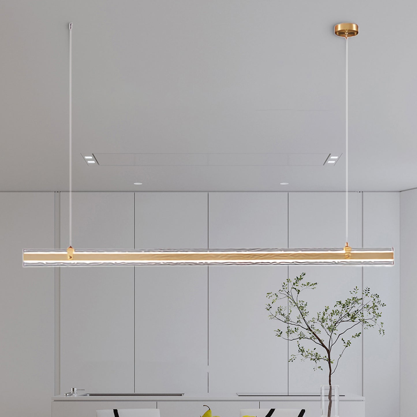 Linear Ribbon Island Modern Crystal Pendant Light