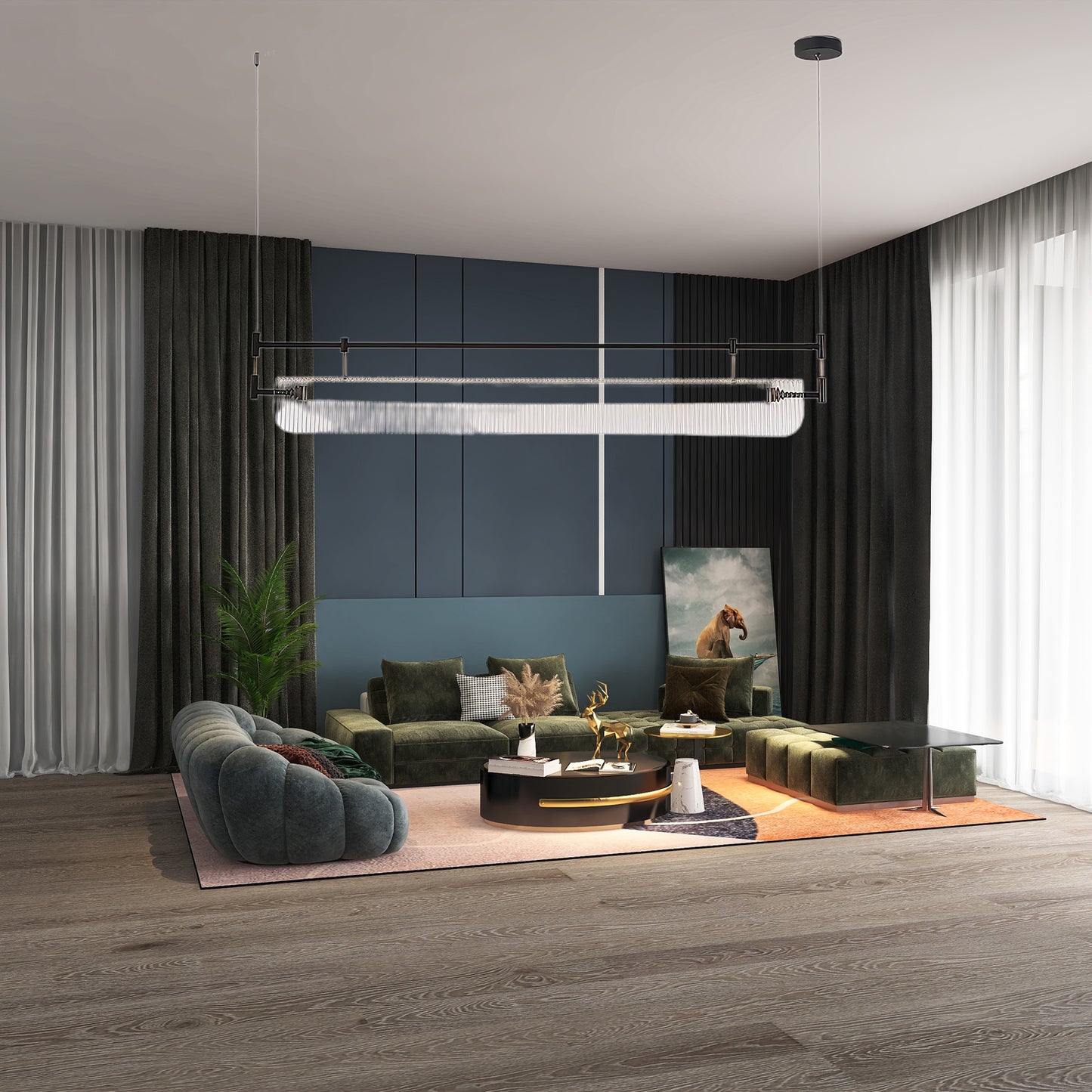 Linear Strip Eclectic Metal Chandelier