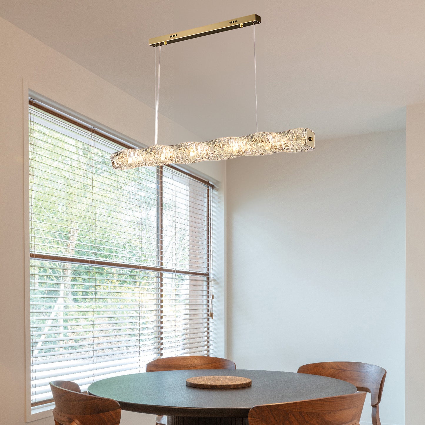 Long Crystal Classic Steel Pendant Lamp