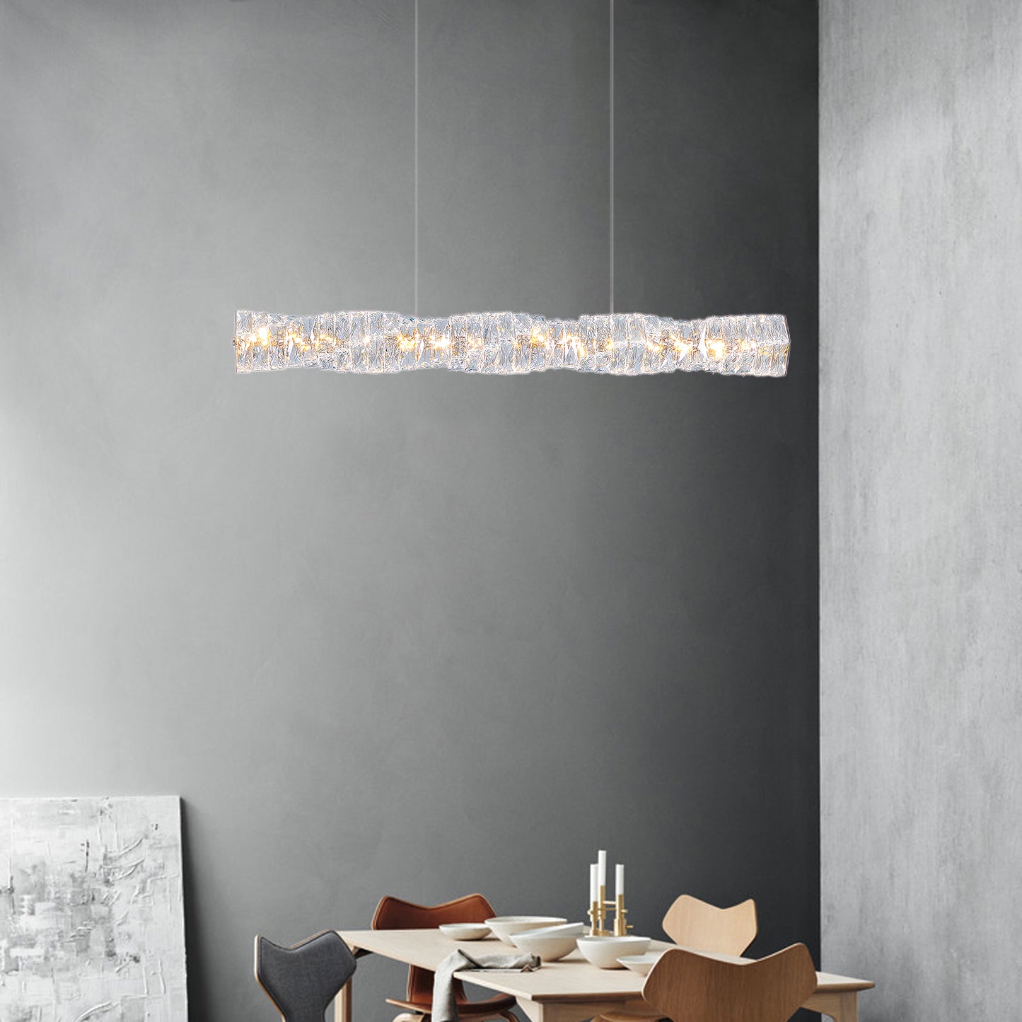 Long Crystal Classic Steel Pendant Lamp