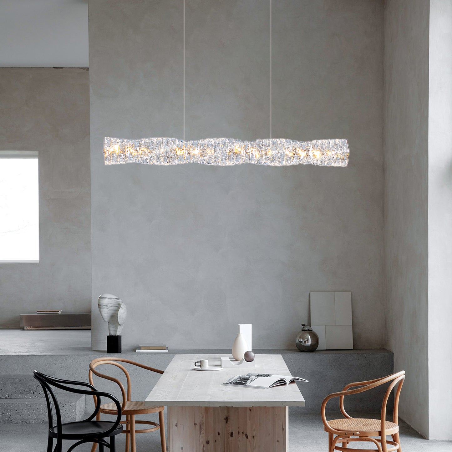 Long Crystal Classic Steel Pendant Lamp