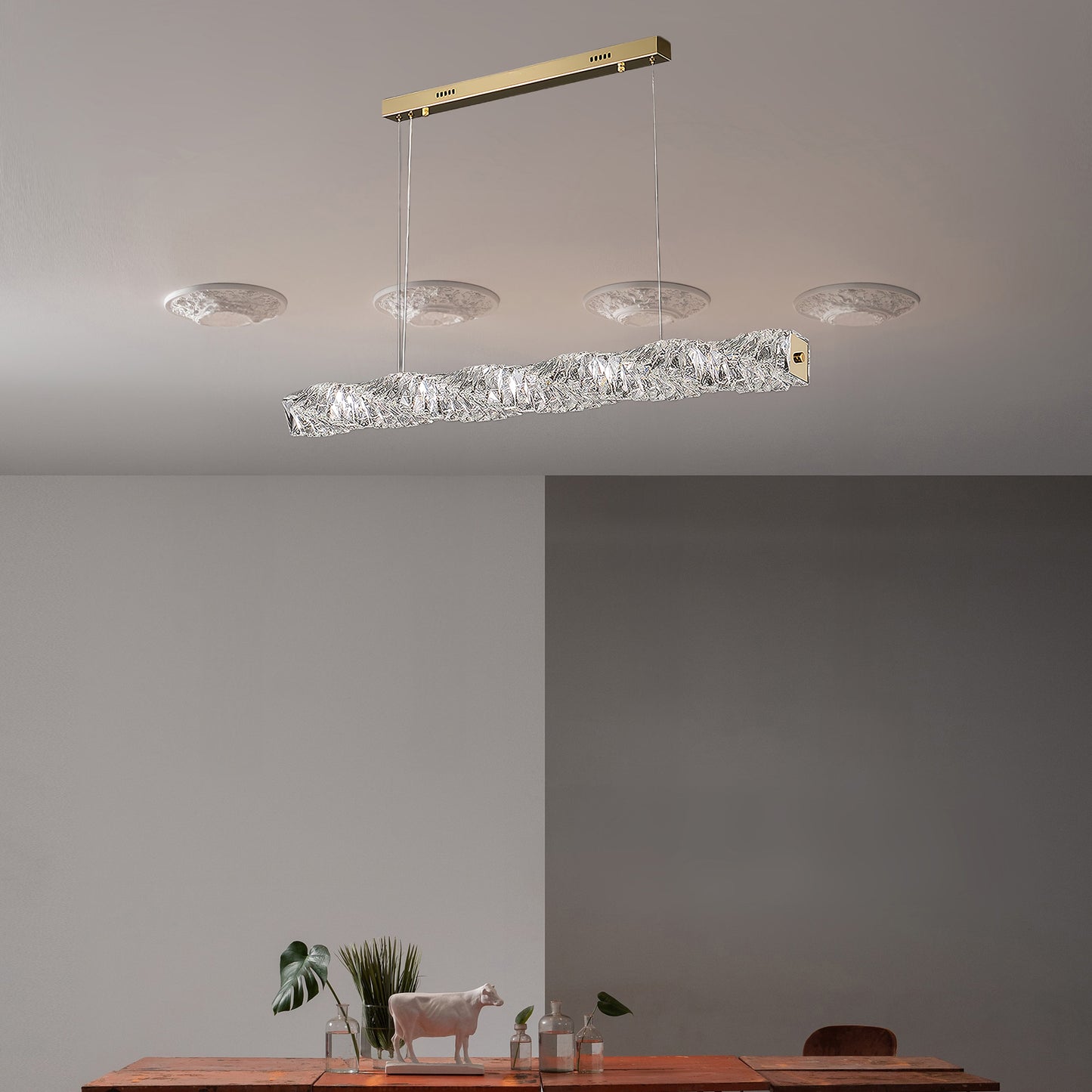 Long Crystal Classic Steel Pendant Lamp