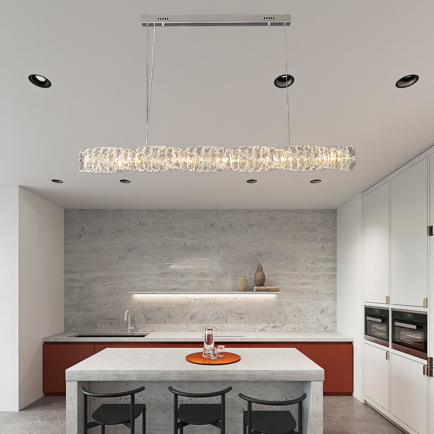 Long Crystal Classic Steel Pendant Lamp