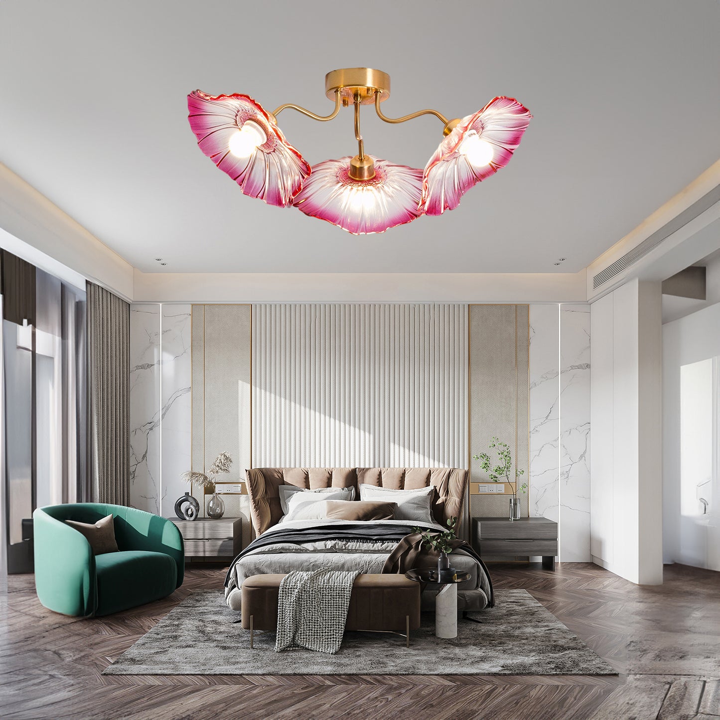 Lotus Leaf Eclectic Crystal Ceiling Lamp