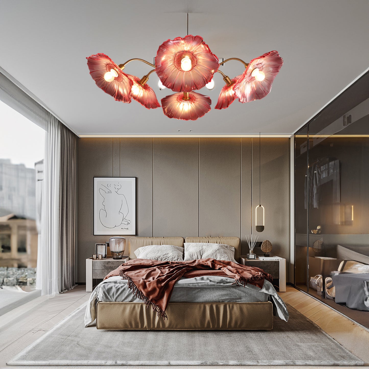 Lotus Leaf Eclectic Crystal Ceiling Lamp