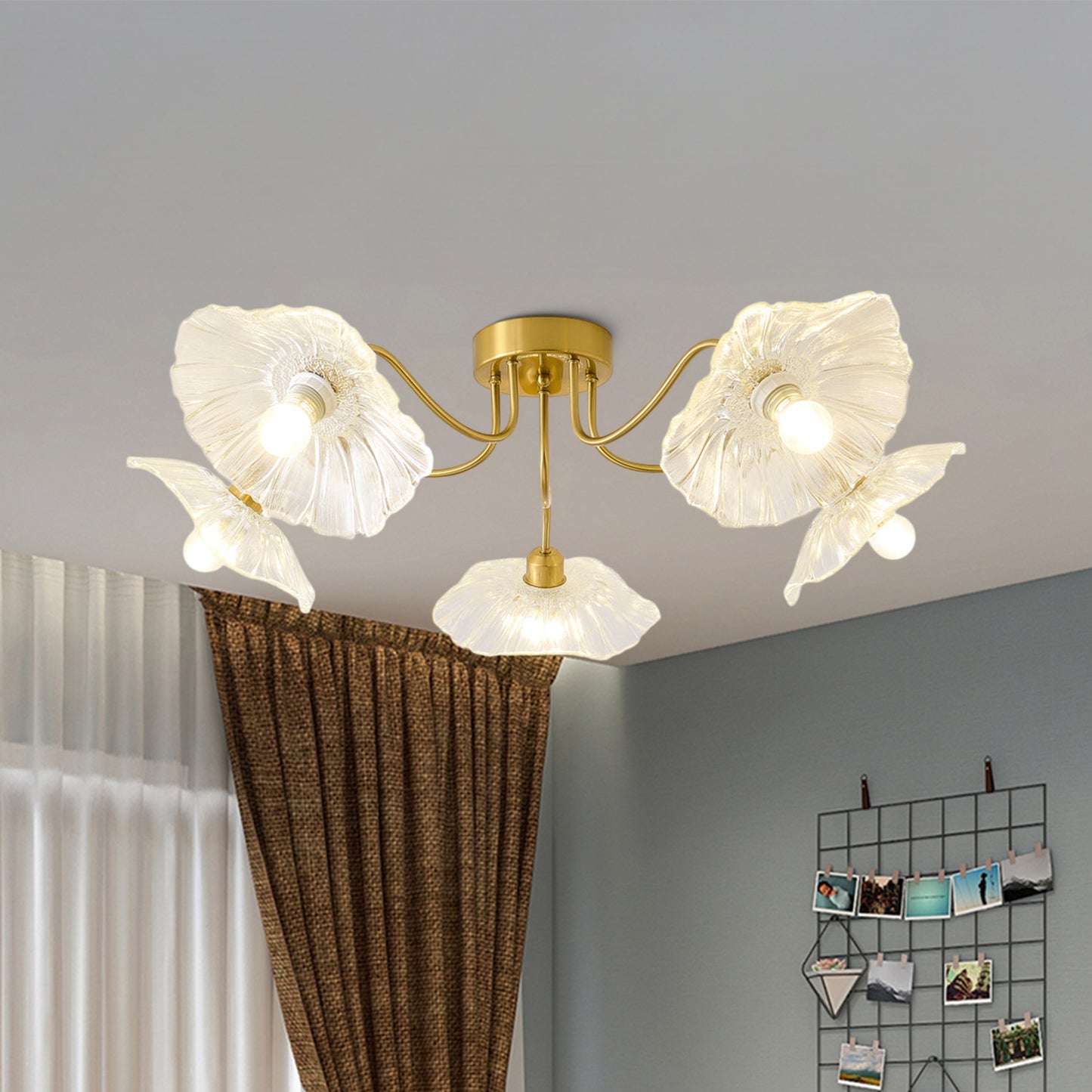 Lotus Leaf Eclectic Crystal Ceiling Lamp