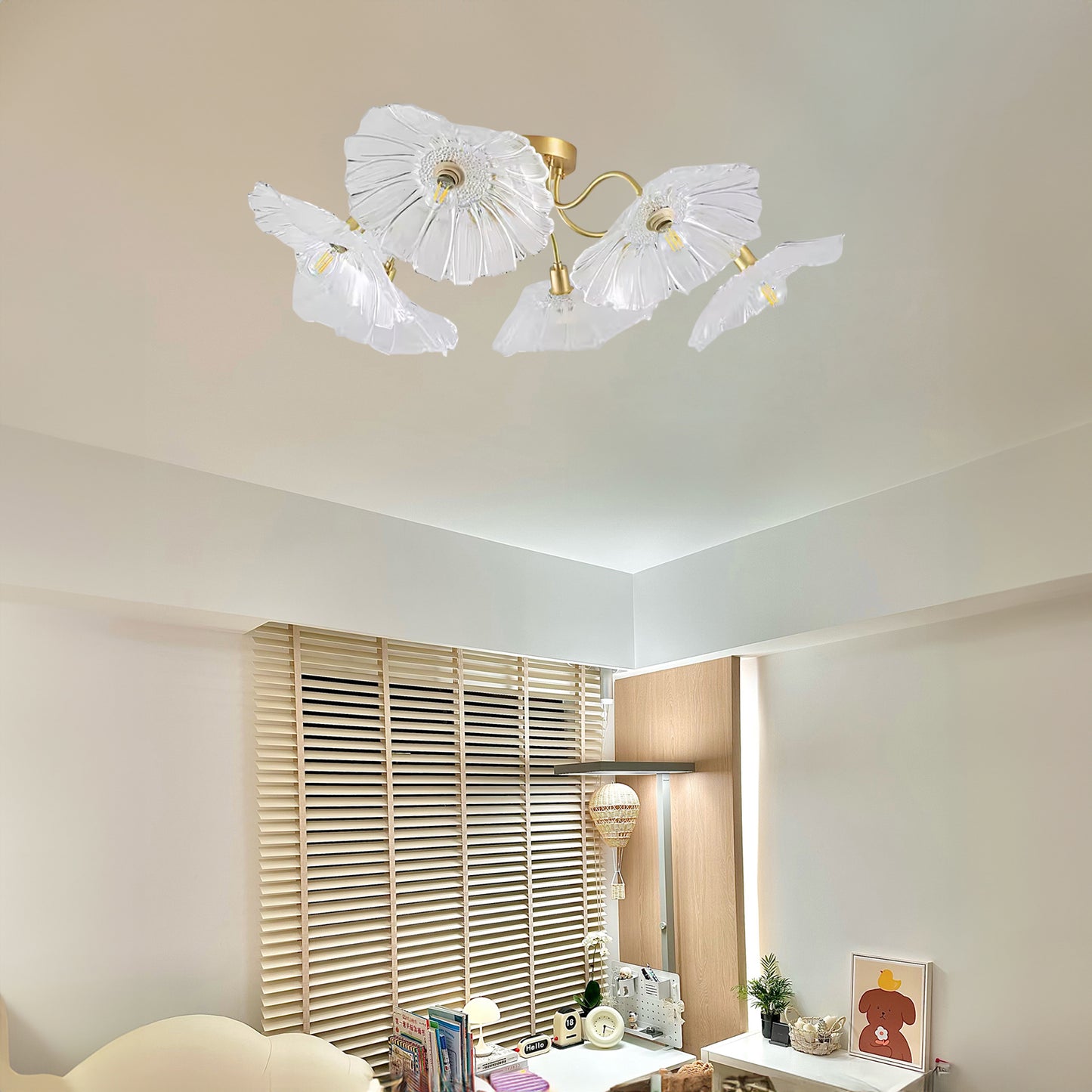 Lotus Leaf Eclectic Crystal Ceiling Lamp