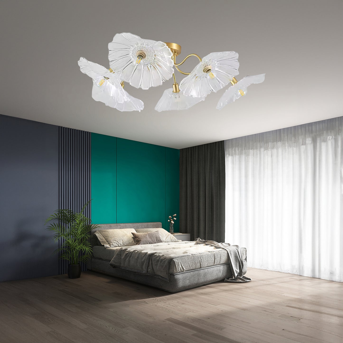 Lotus Leaf Eclectic Crystal Ceiling Lamp