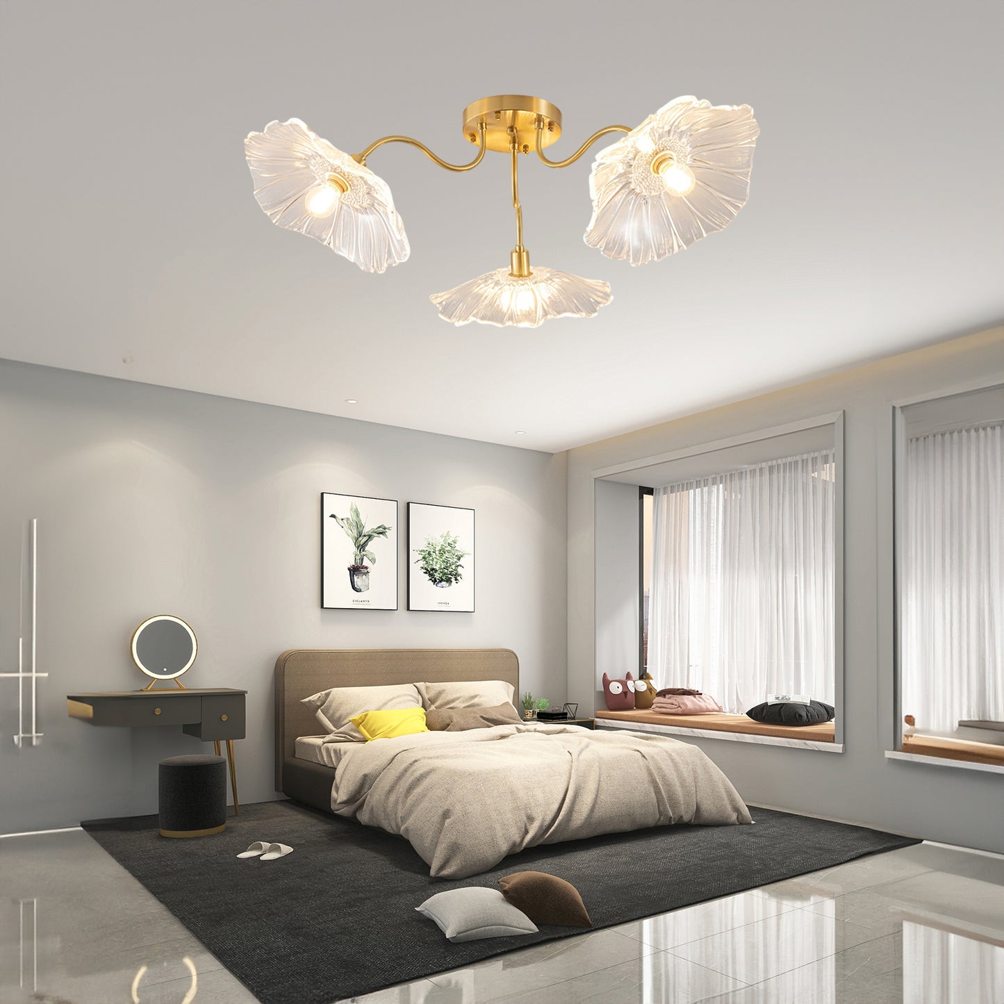 Lotus Leaf Eclectic Crystal Ceiling Lamp