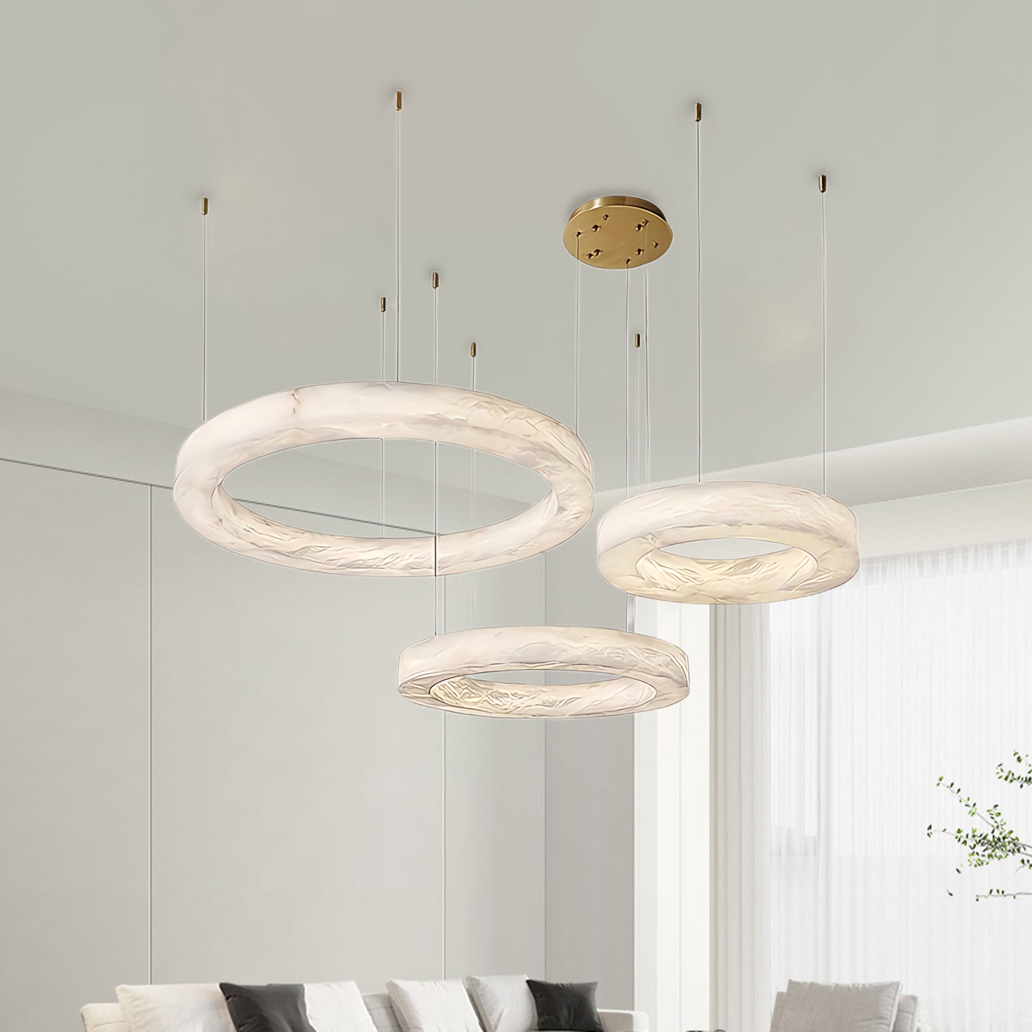 Marika Alabaster Modern Brass Chandelier