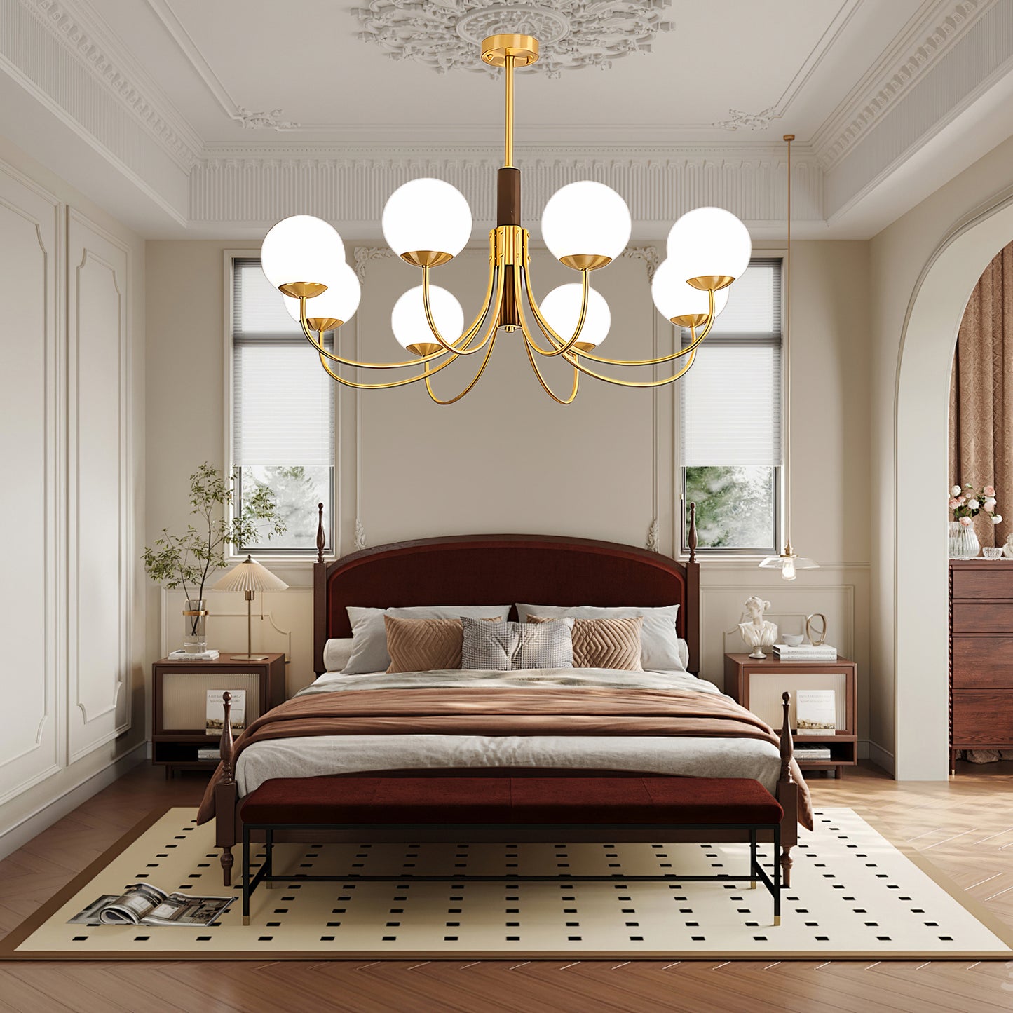 Midas Touch Walnut Sphere Modern Crystal Chandelier