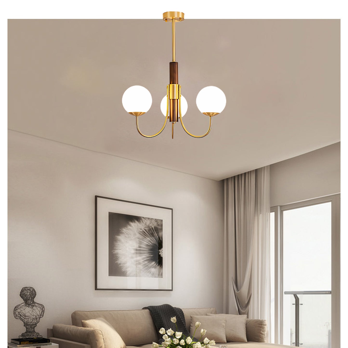 Midas Touch Walnut Sphere Modern Crystal Chandelier