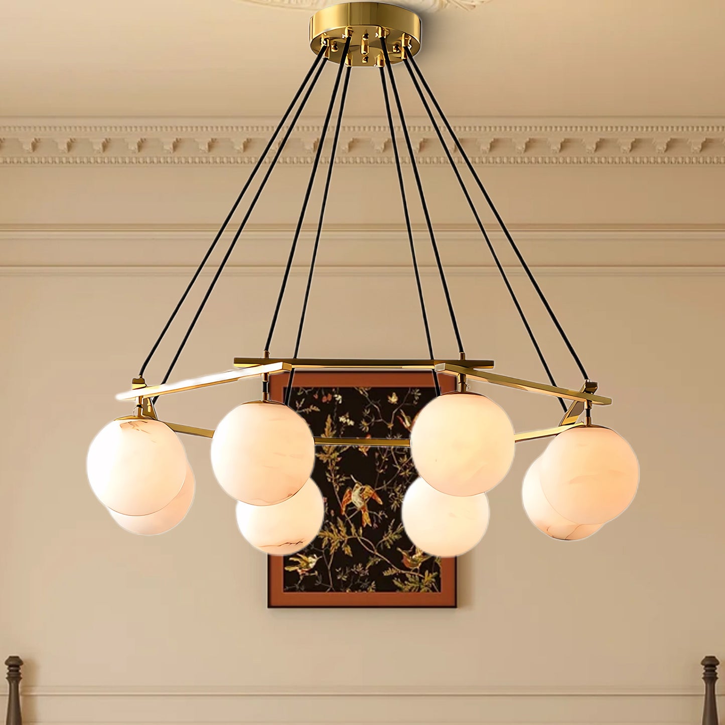 Miira Alabaster Retro Brass Chandelier