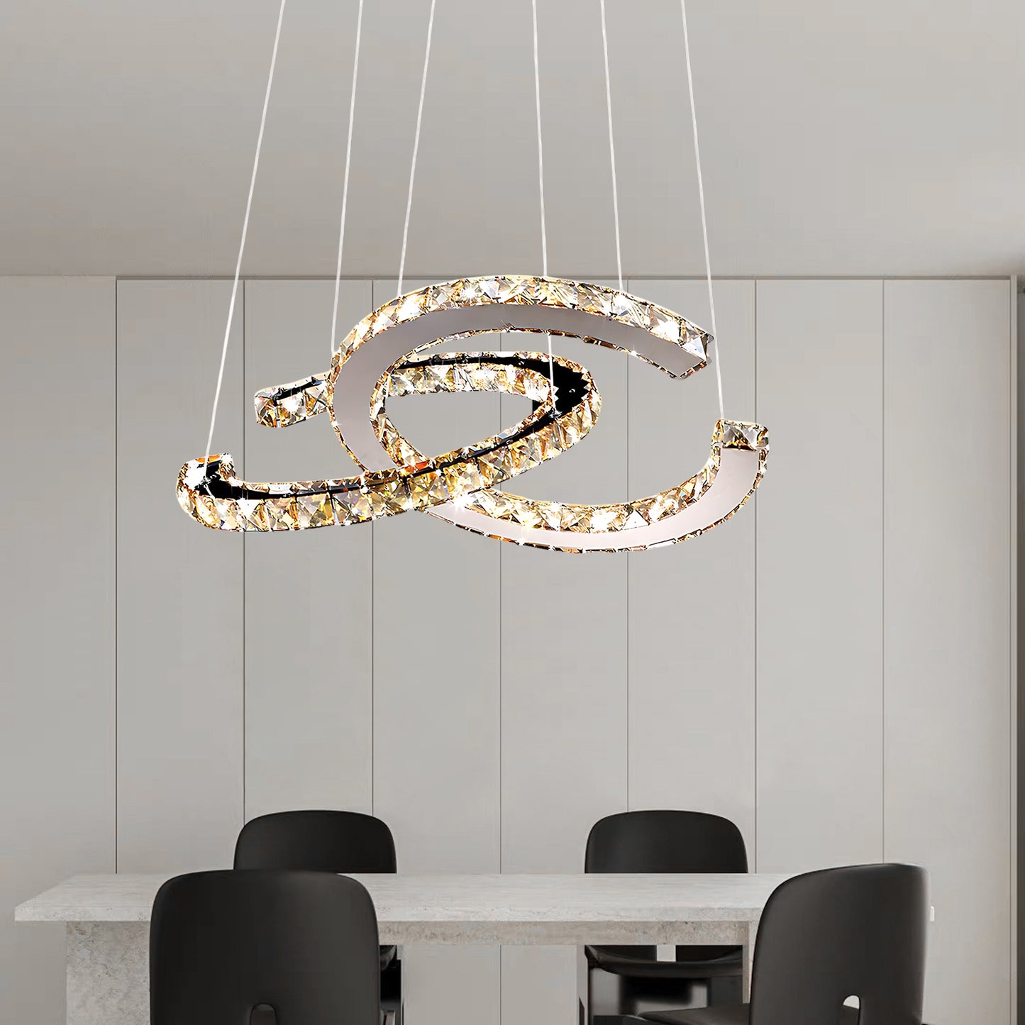 Crystal Double C Modern Steel Chandelier