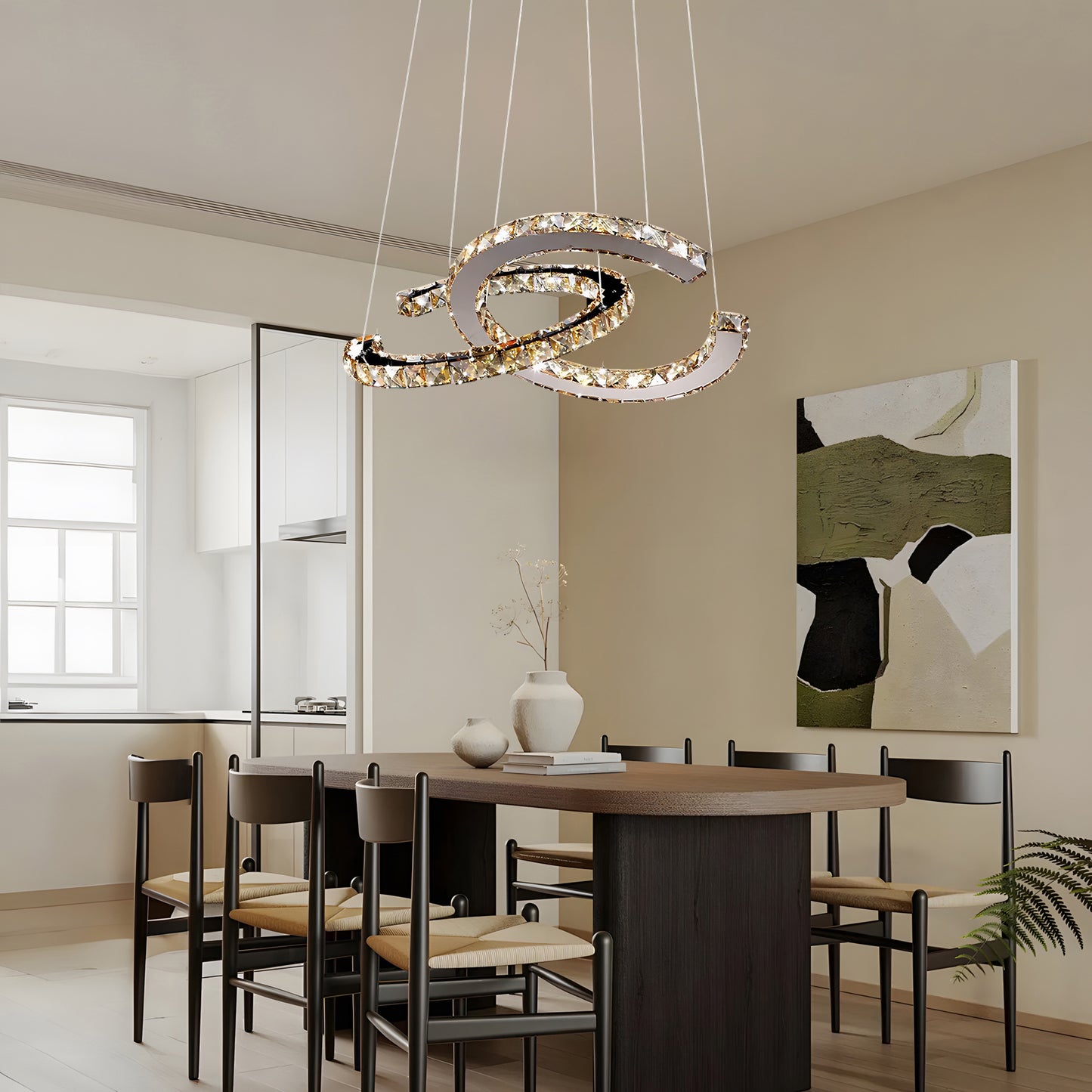 Crystal Double C Modern Steel Chandelier