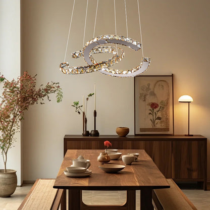 Crystal Double C Modern Steel Chandelier