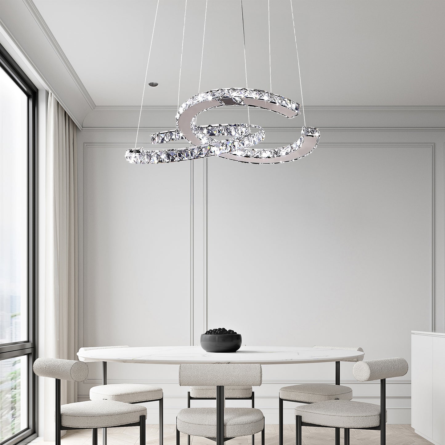 Crystal Double C Modern Steel Chandelier