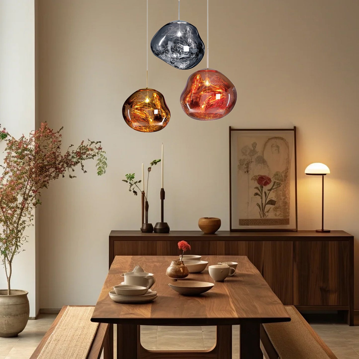 Multi Lava Round Eclectic Crystal Pendant Lamp