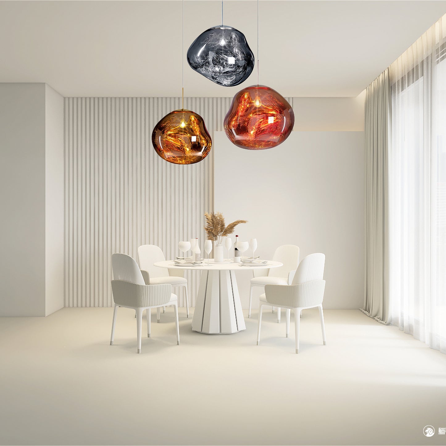 Multi Lava Round Eclectic Crystal Pendant Lamp