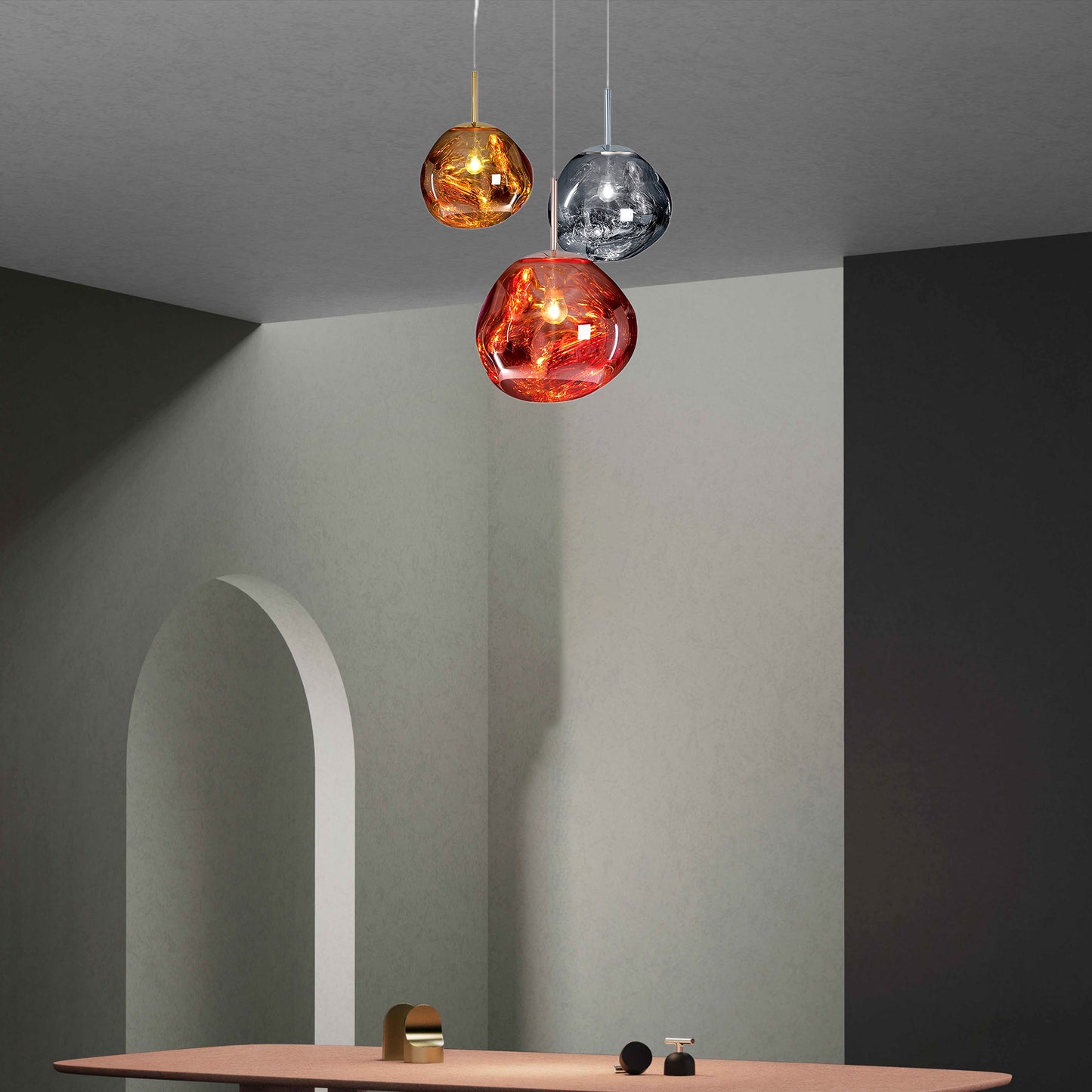 Multi Lava Round Eclectic Crystal Pendant Lamp