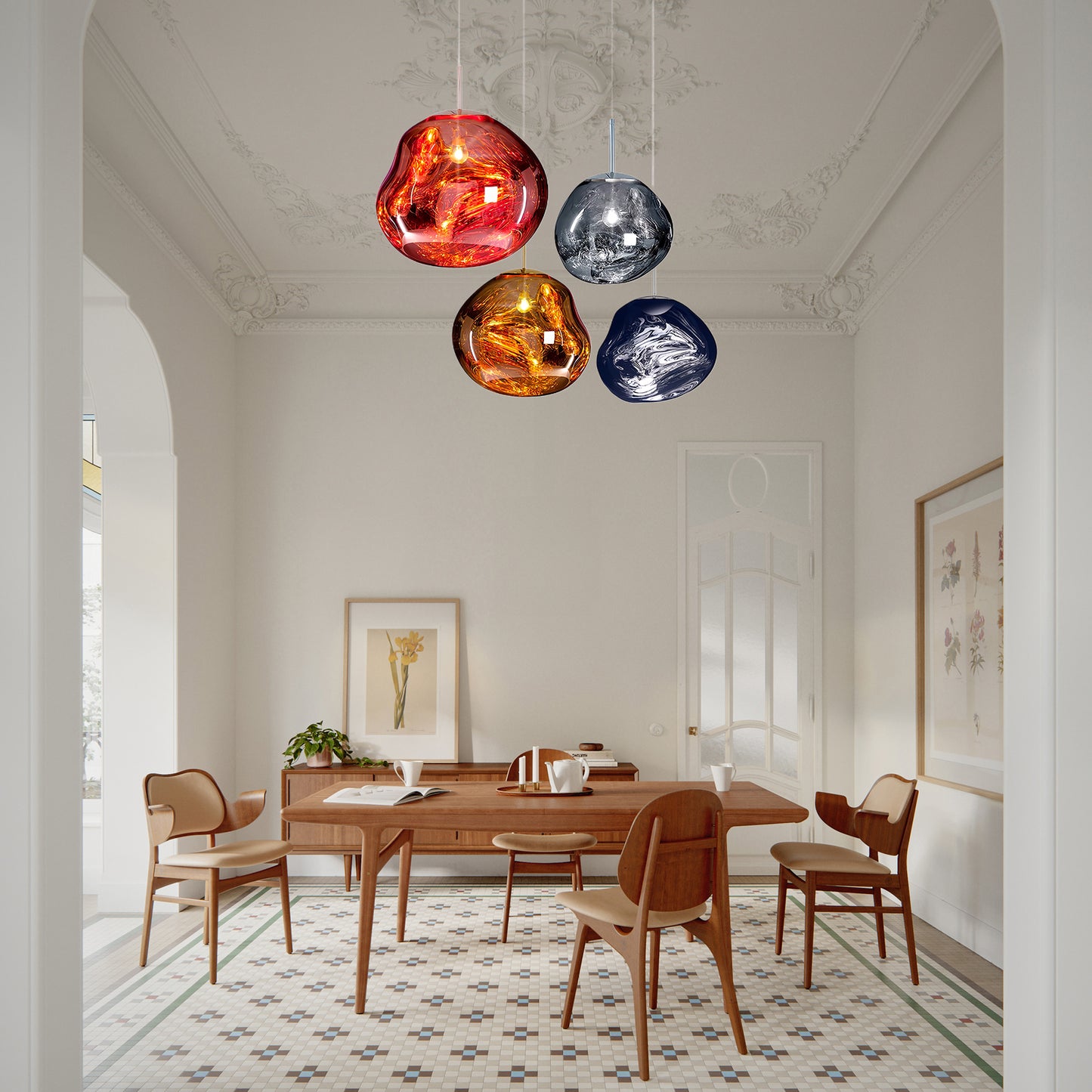 Multi Lava Round Eclectic Crystal Pendant Lamp