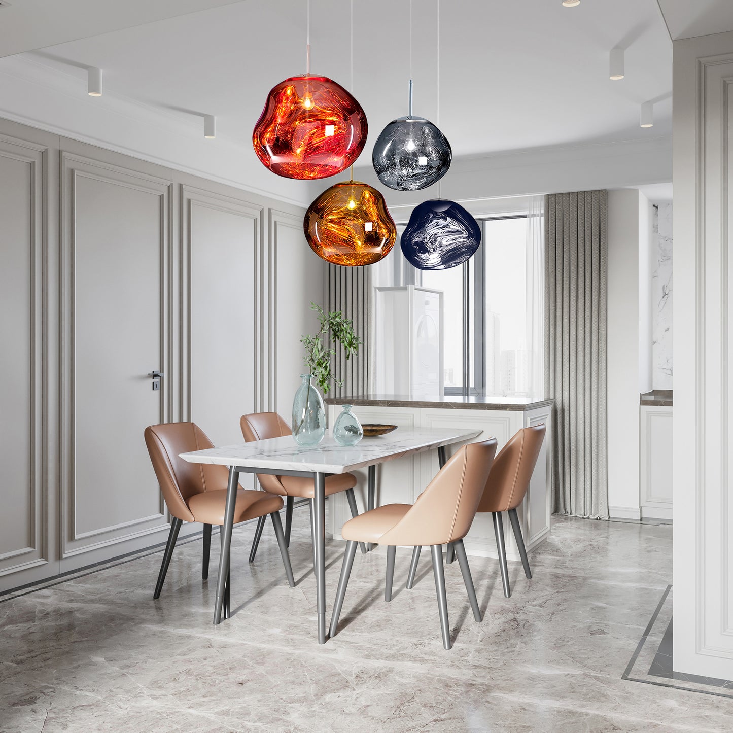 Multi Lava Round Eclectic Crystal Pendant Lamp