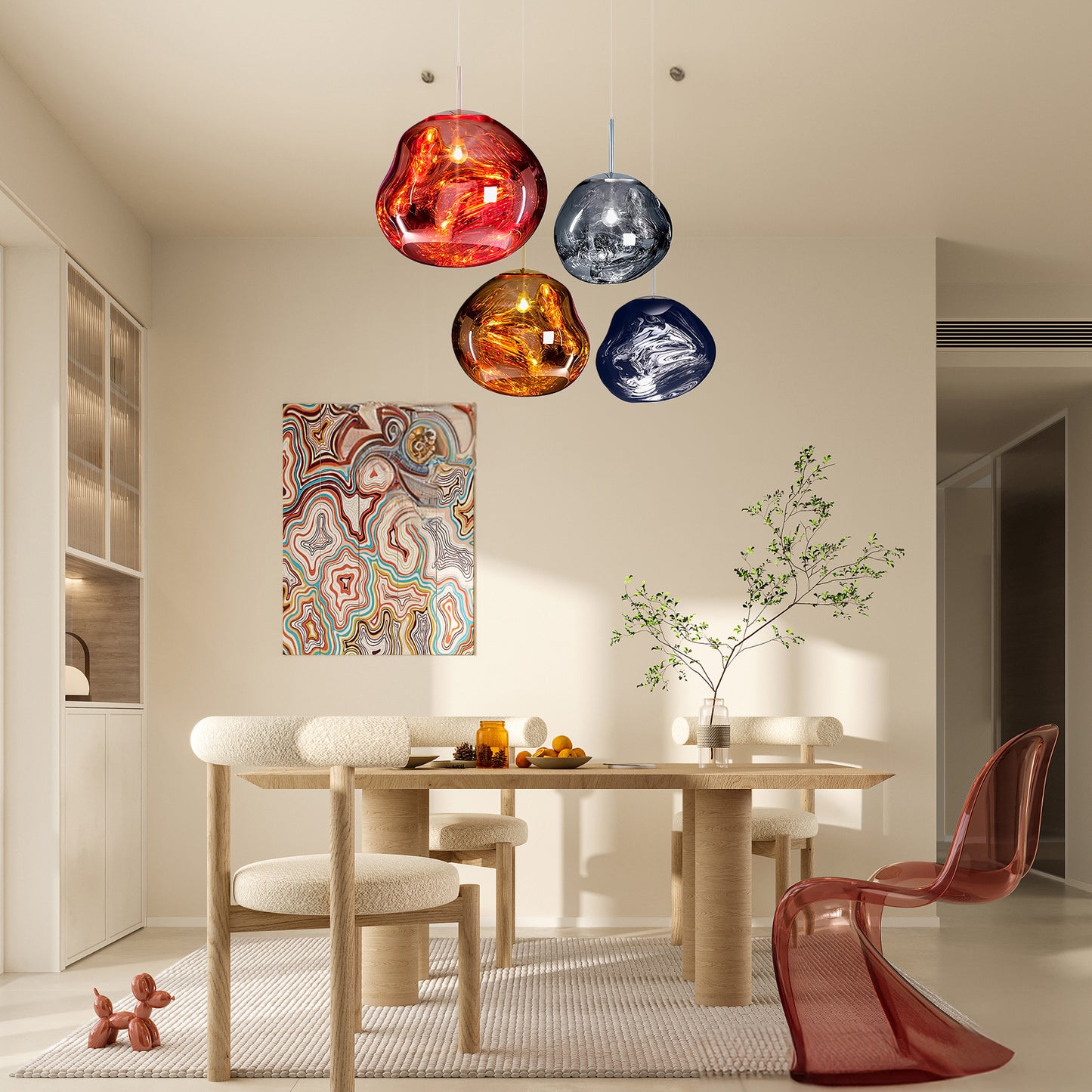 Multi Lava Round Eclectic Crystal Pendant Lamp