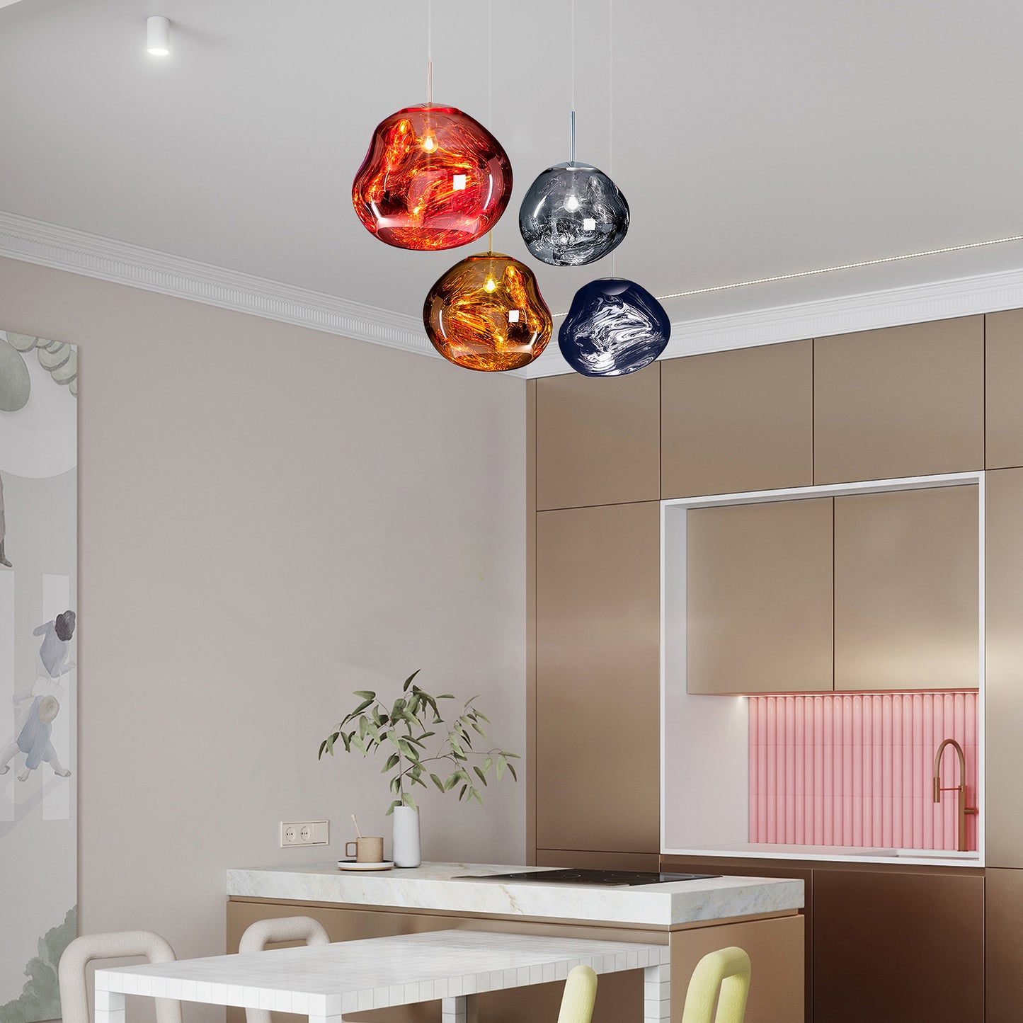 Multi Lava Round Eclectic Crystal Pendant Lamp