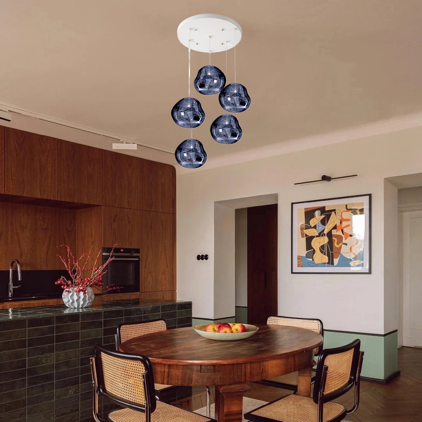 Multi Lava Round Eclectic Crystal Pendant Lamp