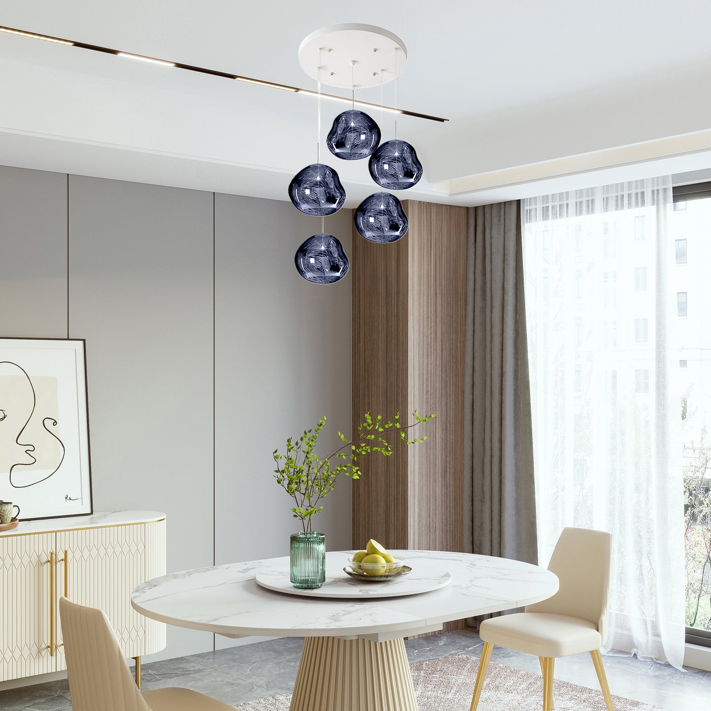 Multi Lava Round Eclectic Crystal Pendant Lamp