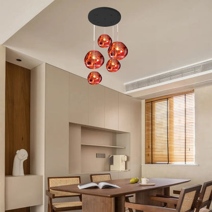 Multi Lava Round Eclectic Crystal Pendant Lamp