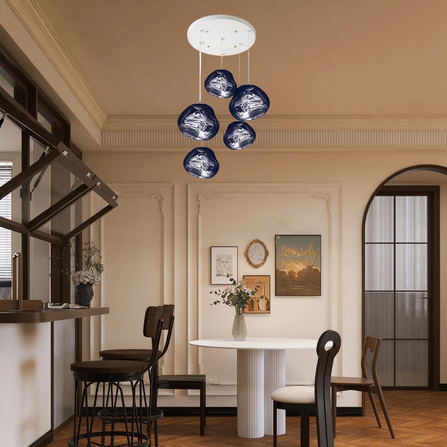 Multi Lava Round Eclectic Crystal Pendant Lamp