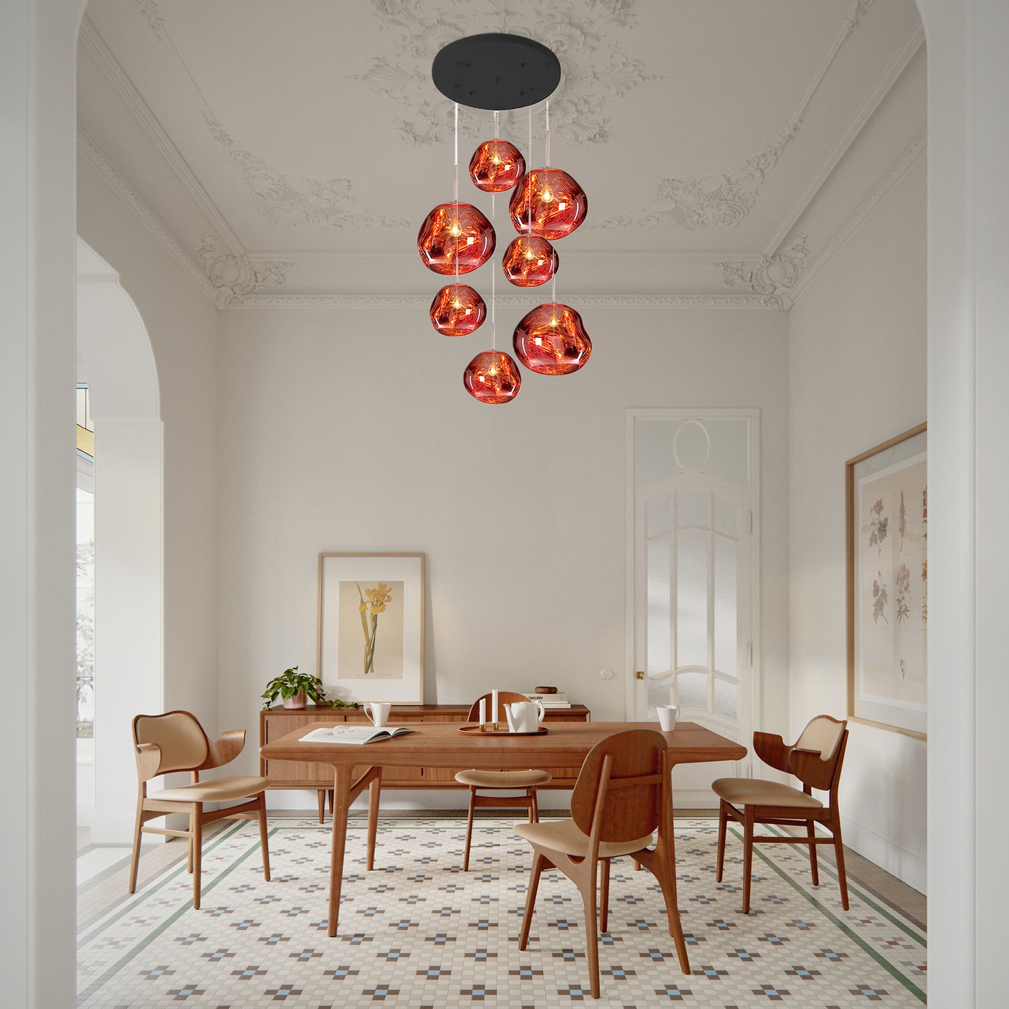 Multi Lava Round Eclectic Crystal Pendant Lamp