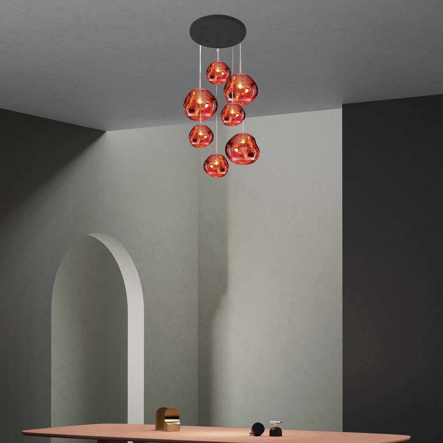 Multi Lava Round Eclectic Crystal Pendant Lamp