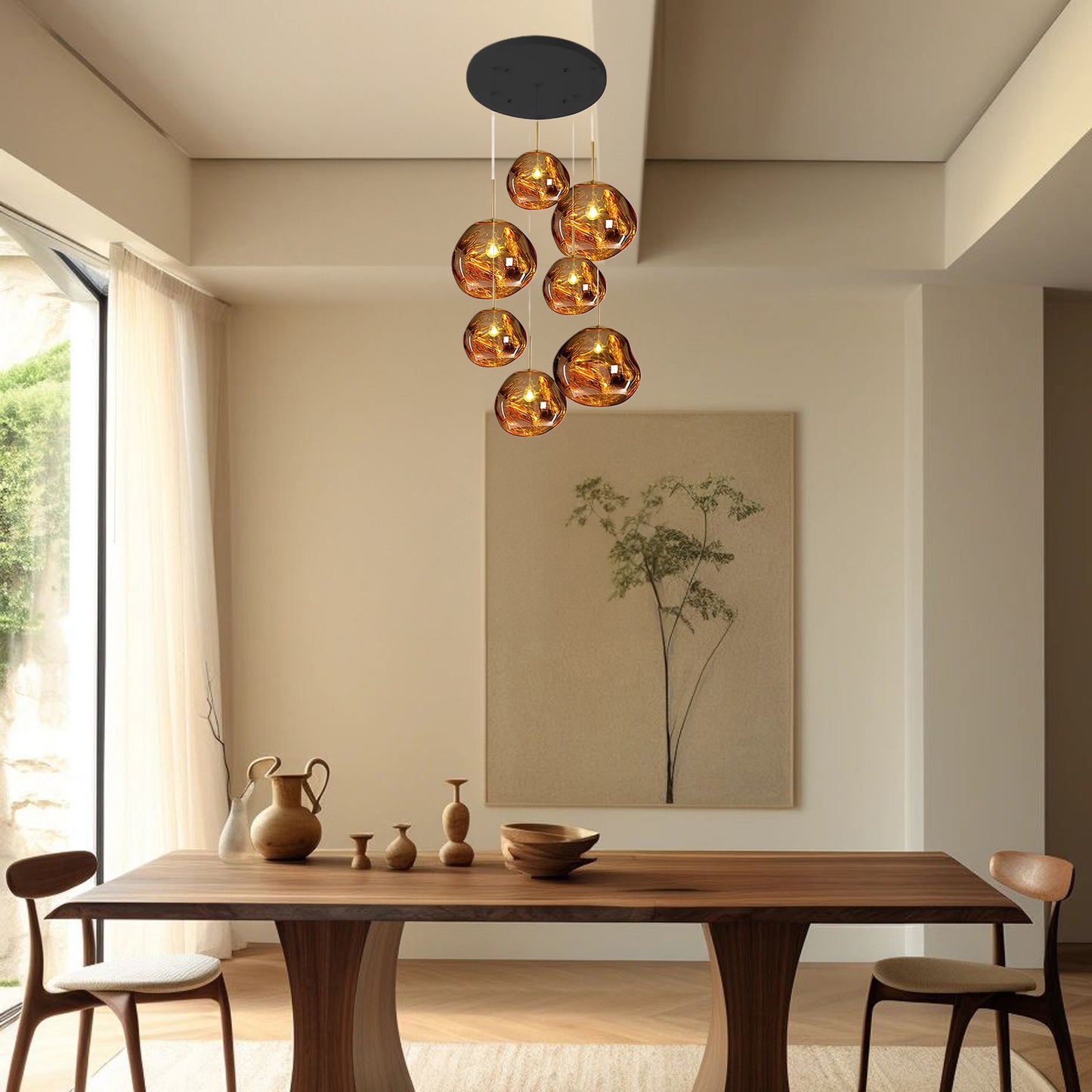 Multi Lava Round Eclectic Crystal Pendant Lamp