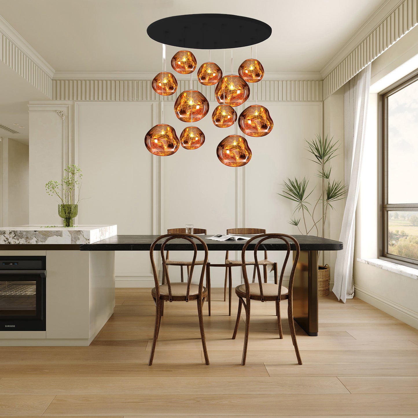 Multi Lava Round Eclectic Crystal Pendant Lamp