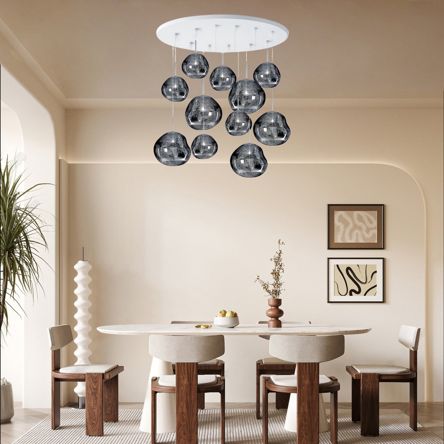 Multi Lava Round Eclectic Crystal Pendant Lamp