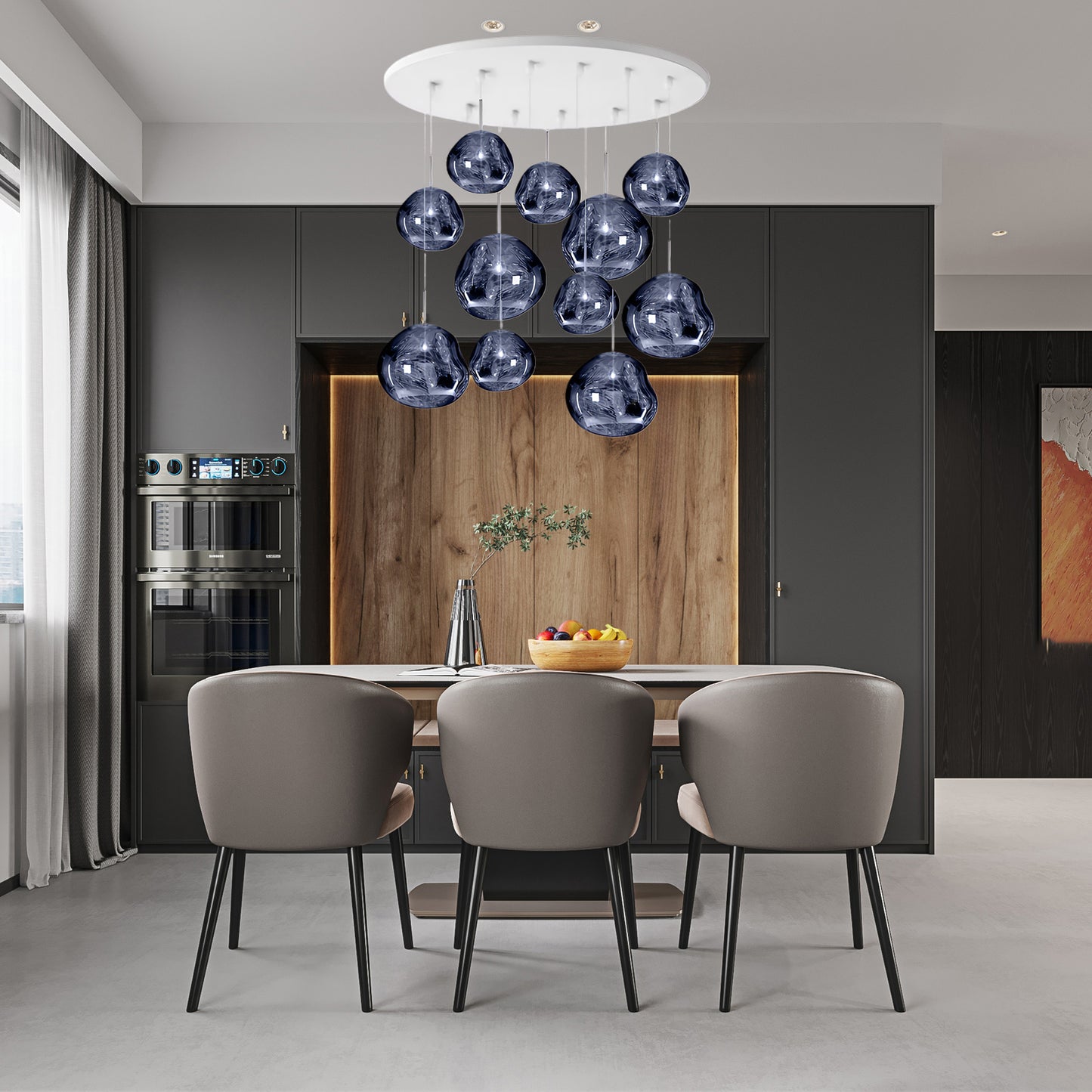 Multi Lava Round Eclectic Crystal Pendant Lamp