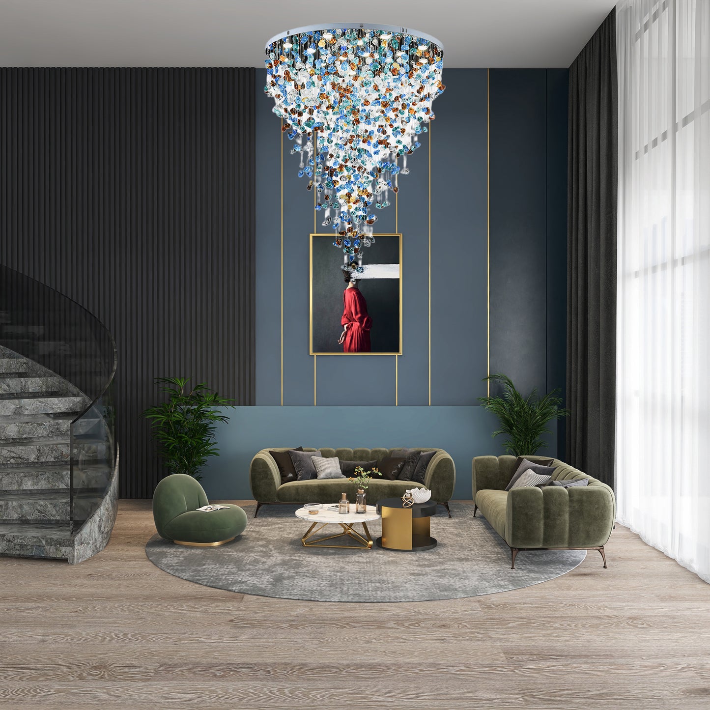 Multicolor Stone Eclectic Crystal Chandelier