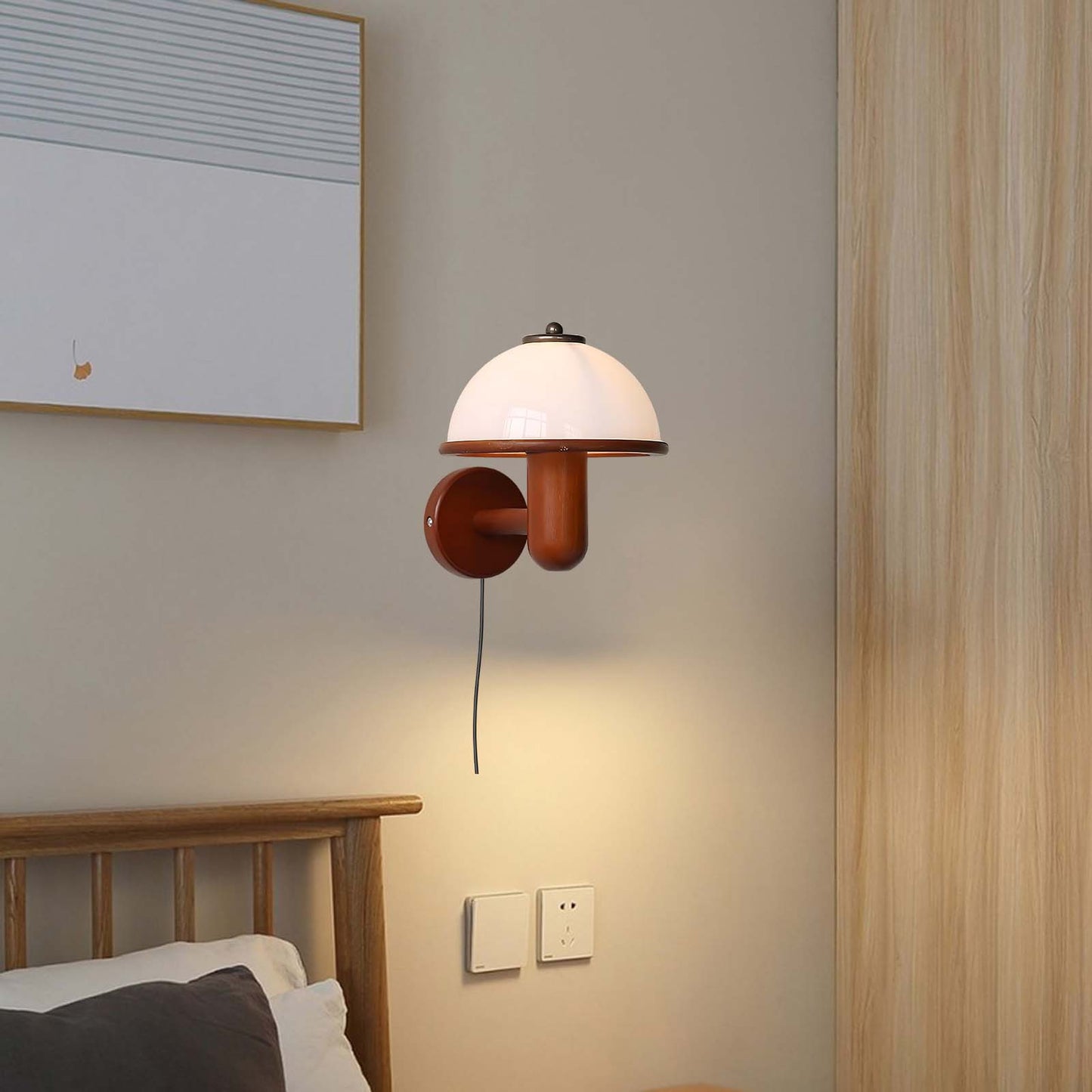 Mushroom Art Deco Wood Wall Lamp