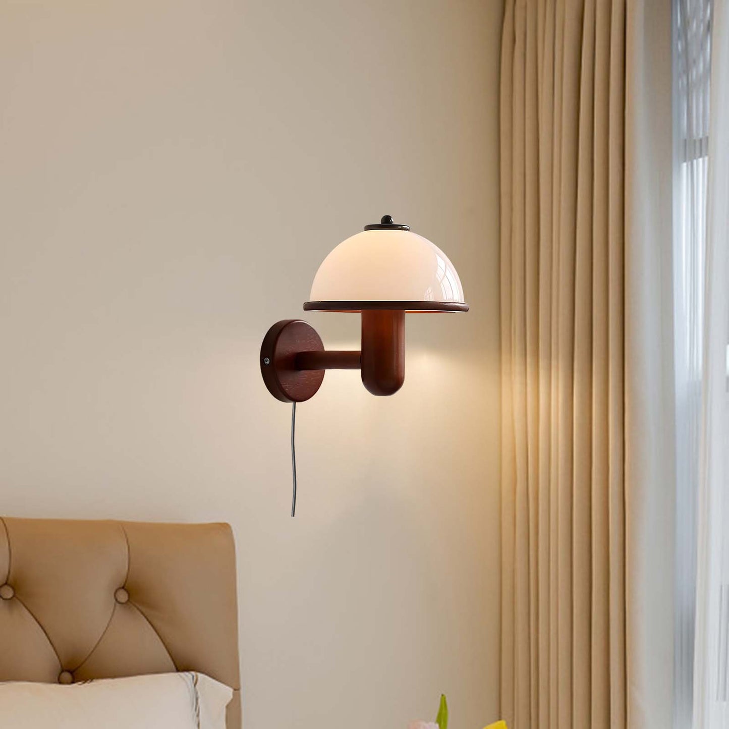 Mushroom Art Deco Wood Wall Lamp