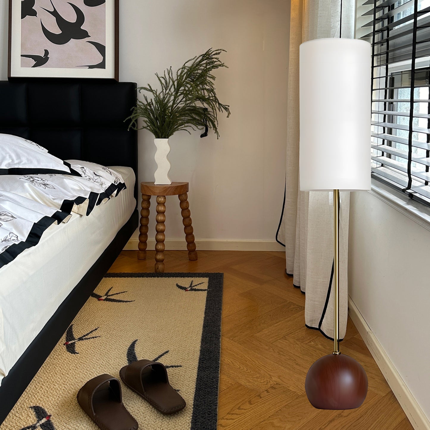 Orbis Wooden Sphere Modern Metal Floor Lamp